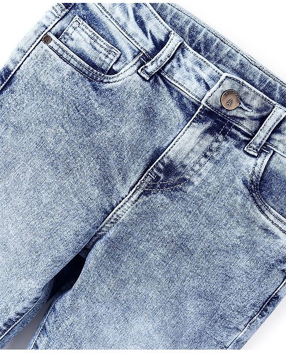 Pine Kids Cotton Elastane Full Length Denim Jeans with Lace Detailing- Light Blue