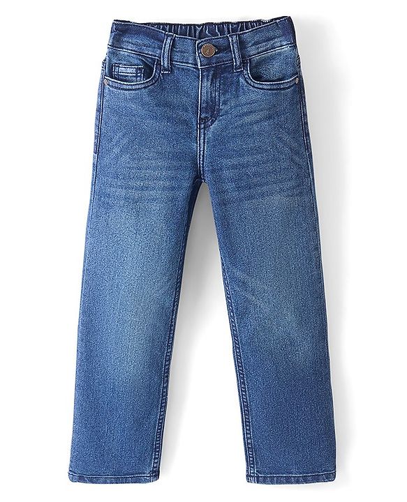 Pine Kids Cotton Elastane Full Length Washed Denim Jeans - Mid Blue