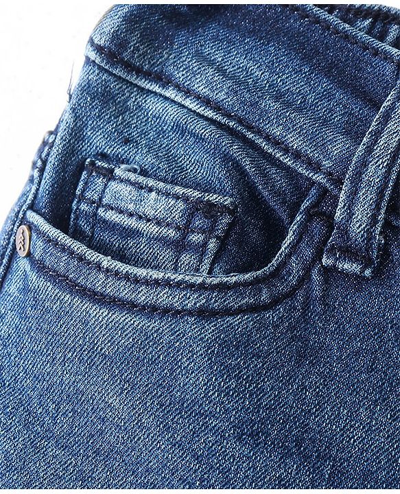Pine Kids Cotton Elastane Full Length Washed Denim Jeans - Mid Blue