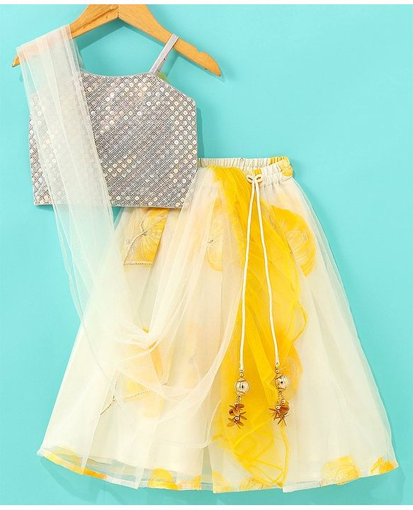 Babyhug Sleeveless Sequenced Embroidered Choli With Lehenga And Dupatta Set- Yellow