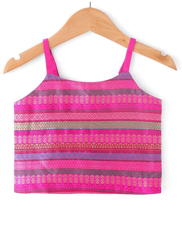 Babyhug Woven Sleeveless Zari Design Choli with Lehenga & Dupatta Golden Foil Embroidery- Fuchsia