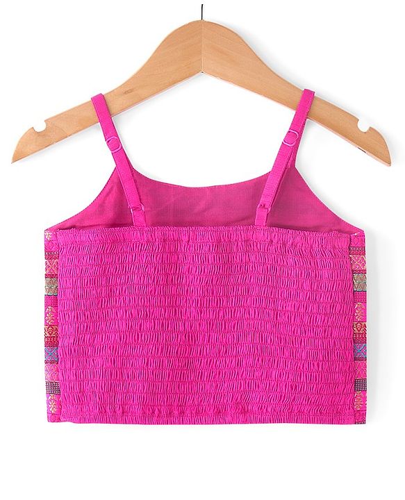 Babyhug Woven Sleeveless Zari Design Choli with Lehenga & Dupatta Golden Foil Embroidery- Fuchsia