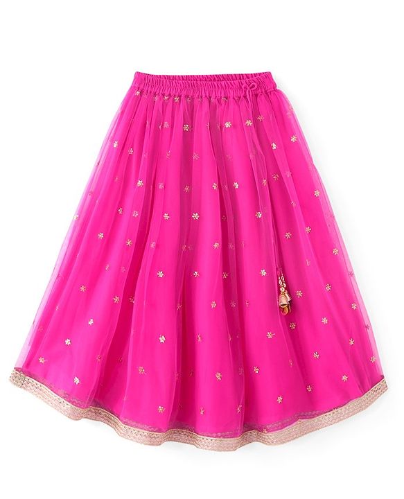 Babyhug Woven Sleeveless Zari Design Choli with Lehenga & Dupatta Golden Foil Embroidery- Fuchsia