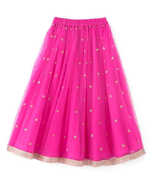 Babyhug Woven Sleeveless Zari Design Choli with Lehenga & Dupatta Golden Foil Embroidery- Fuchsia