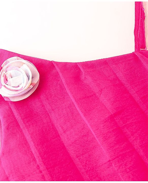 Babyhug Sleeveless Pleated Choli with Floral Printed Lehenga and Dupatta Set - Off White & Pink