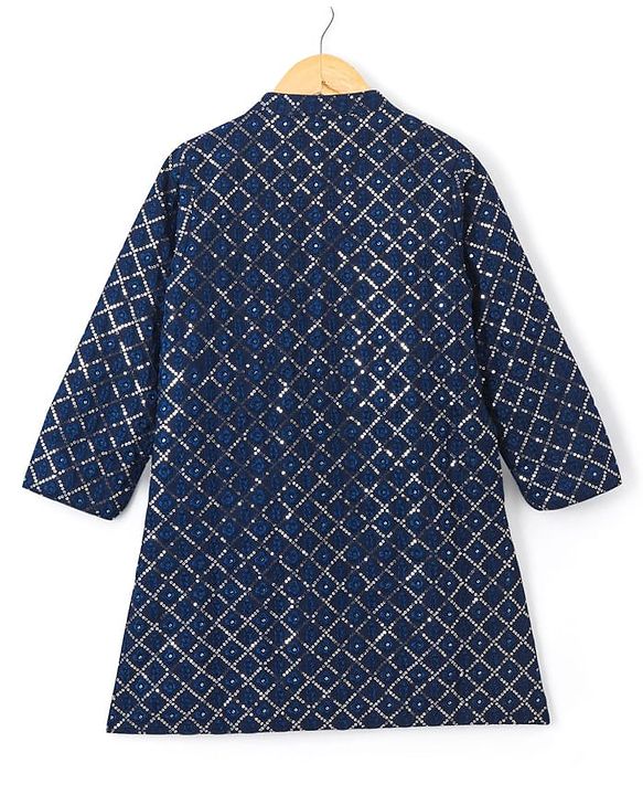 Babyhug Woven Full Sleeves Embroidered Kurta with Solid Pyjama Set - Navy Blue