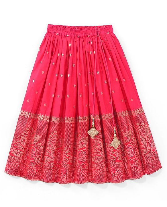 Babyhug Half Sleeves Banarsi Brocade Pattu Pavda Choli With Lehenga And Dupatta Set - Red