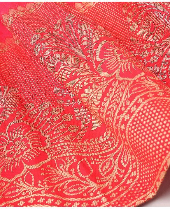 Babyhug Half Sleeves Banarsi Brocade Pattu Pavda Choli With Lehenga And Dupatta Set - Red