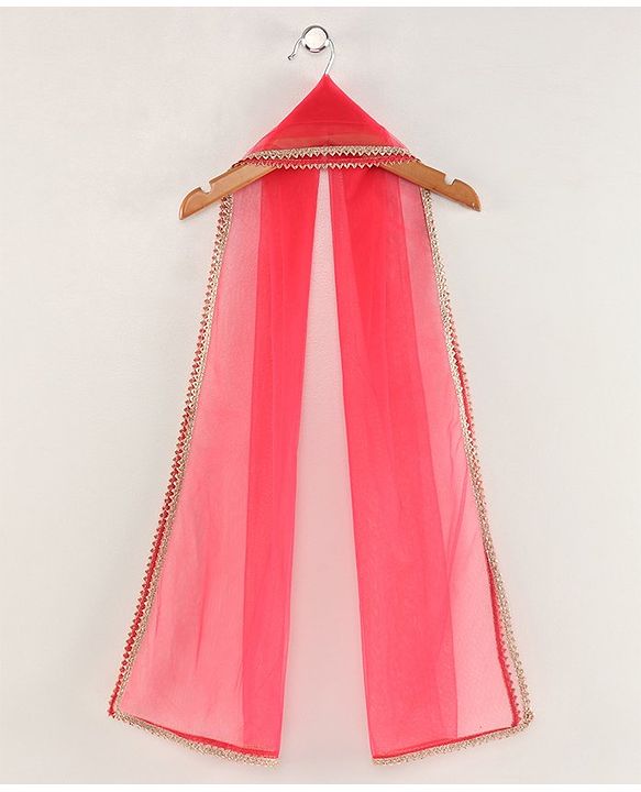 Babyhug Half Sleeves Banarsi Brocade Pattu Pavda Choli With Lehenga And Dupatta Set - Red