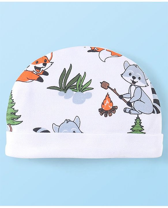 Babyhug 100% Cotton Knit Cap Mittens & Booties Set Koala Print - White