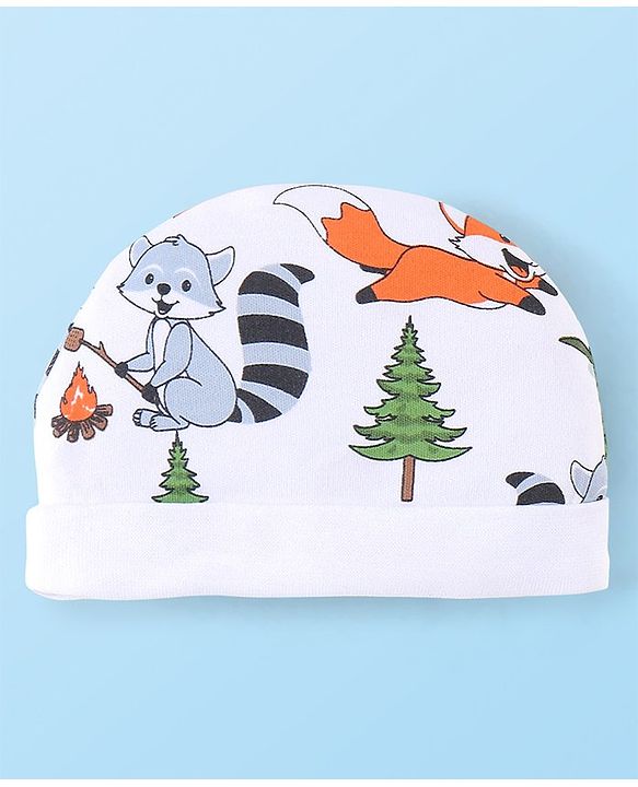 Babyhug 100% Cotton Knit Cap Mittens & Booties Set Koala Print - White