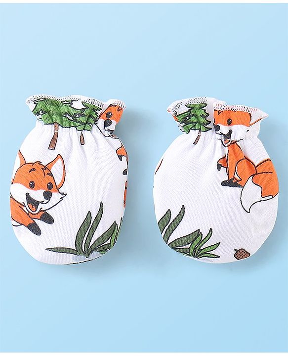 Babyhug 100% Cotton Knit Cap Mittens & Booties Set Koala Print - White