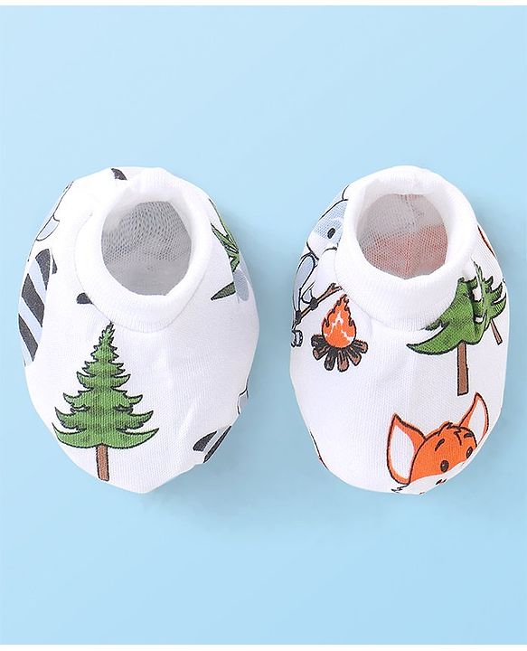 Babyhug 100% Cotton Knit Cap Mittens & Booties Set Koala Print - White