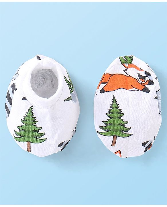 Babyhug 100% Cotton Knit Cap Mittens & Booties Set Koala Print - White