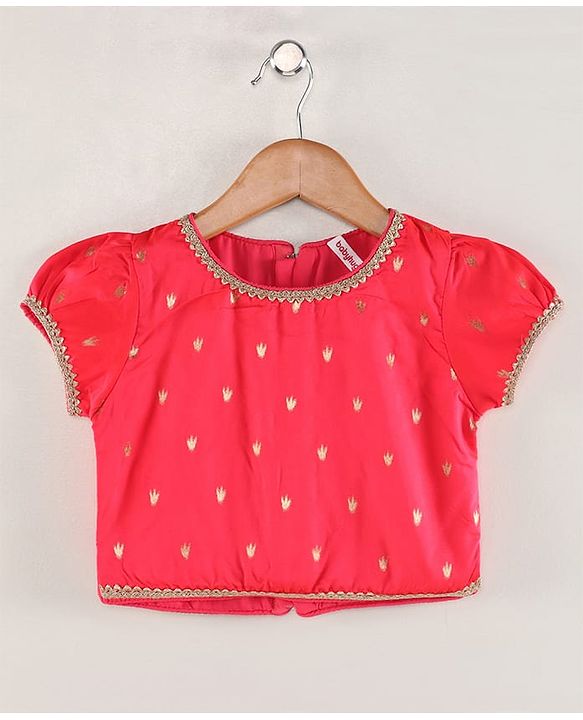 Babyhug Half Sleeves Banarsi Brocade Choli with Lehenga and Dupatta Set - Fuschia