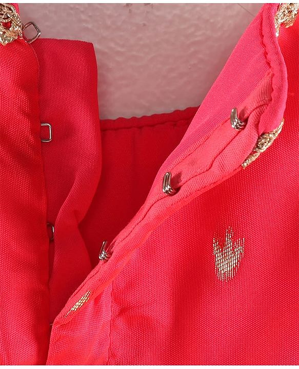 Babyhug Half Sleeves Banarsi Brocade Choli with Lehenga and Dupatta Set - Fuschia