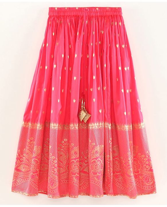 Babyhug Half Sleeves Banarsi Brocade Choli with Lehenga and Dupatta Set - Fuschia