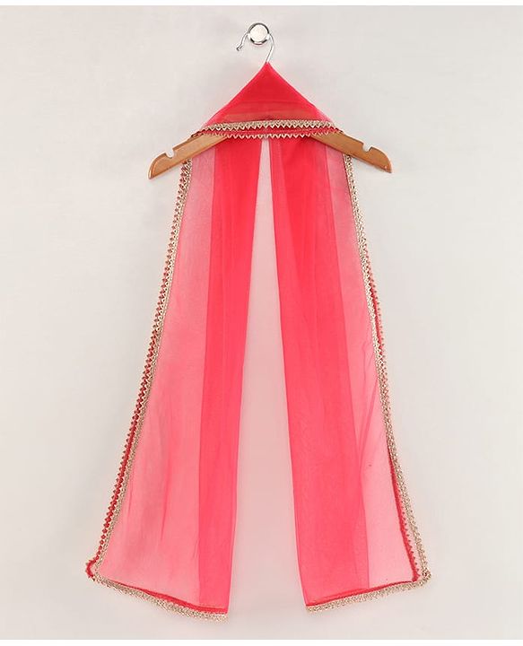 Babyhug Half Sleeves Banarsi Brocade Choli with Lehenga and Dupatta Set - Fuschia