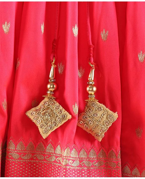 Babyhug Half Sleeves Banarsi Brocade Choli with Lehenga and Dupatta Set - Fuschia