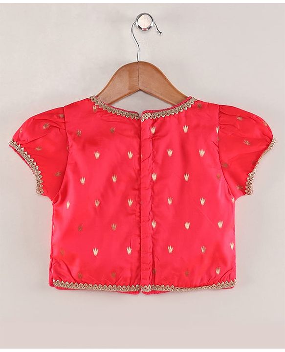 Babyhug Half Sleeves Banarsi Brocade Choli with Lehenga and Dupatta Set - Fuschia
