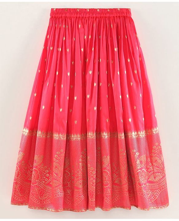 Babyhug Half Sleeves Banarsi Brocade Choli with Lehenga and Dupatta Set - Fuschia
