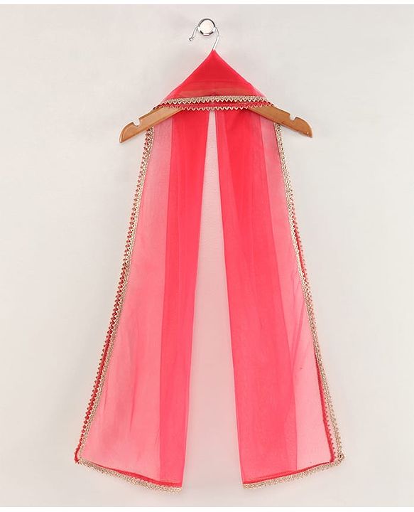 Babyhug Half Sleeves Banarsi Brocade Choli with Lehenga and Dupatta Set - Fuschia