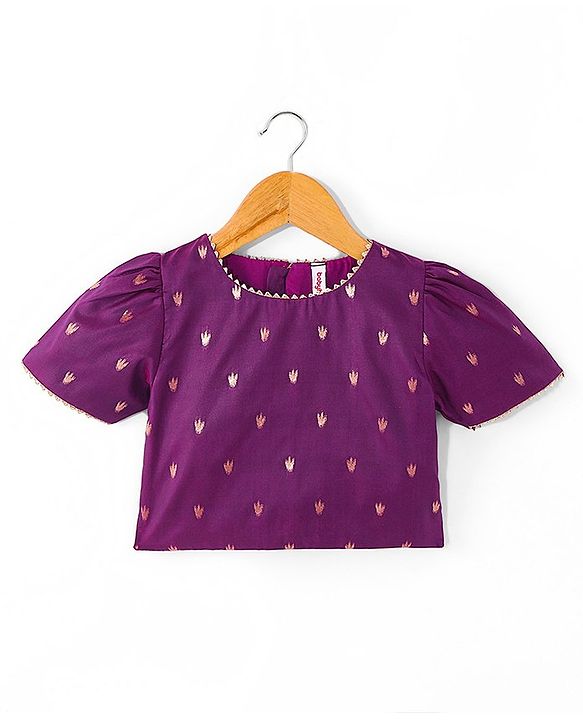 Babyhug Half Sleeves Banarsi Brocade Pattu Pavda Choli With Lehenga And Dupatta Set - Purple