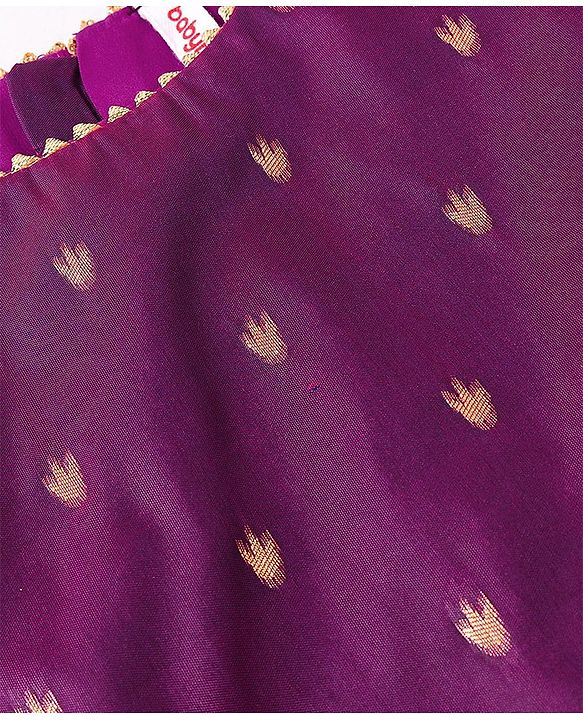 Babyhug Half Sleeves Banarsi Brocade Pattu Pavda Choli With Lehenga And Dupatta Set - Purple