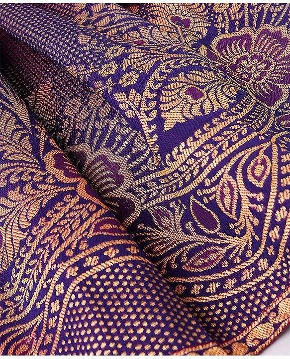 Babyhug Half Sleeves Banarsi Brocade Pattu Pavda Choli With Lehenga And Dupatta Set - Purple