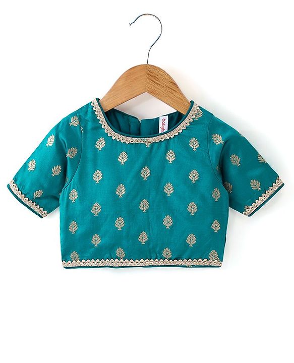 Babyhug Woven Half Sleeves Brocade Pattu Pavda Choli With Lehenga And Dupatta Set - Blue