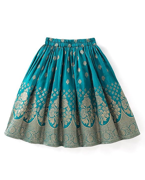 Babyhug Woven Half Sleeves Brocade Pattu Pavda Choli With Lehenga And Dupatta Set - Blue