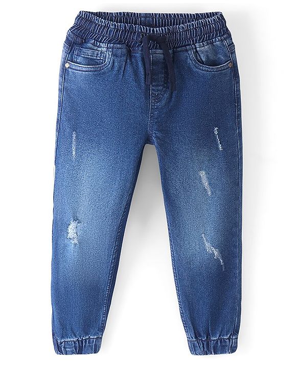 Pine Kids Cotton Elastane Full Length Washed Denim Jeans - Mid Blue