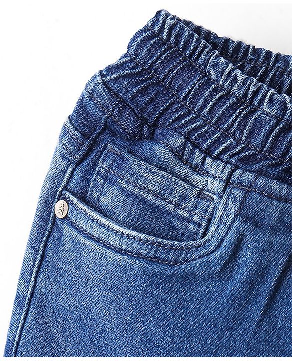 Pine Kids Cotton Elastane Full Length Washed Denim Jeans - Mid Blue