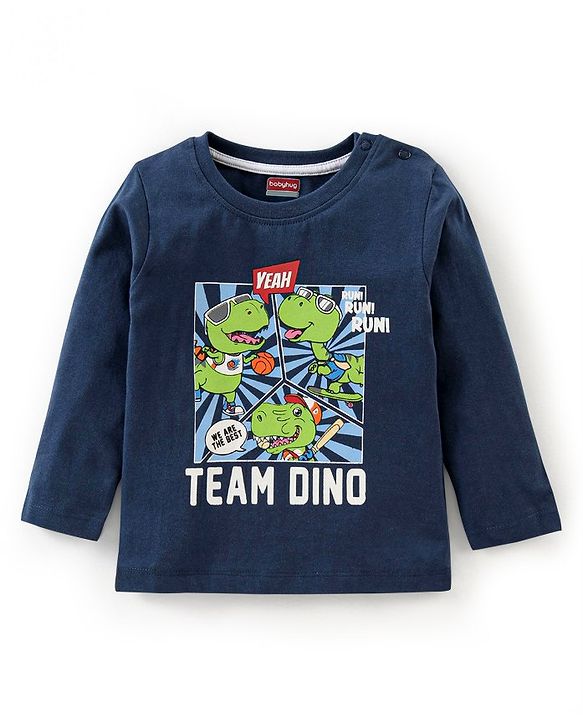 Babyhug Cotton Full Sleeves Night Suit Dino & Stars Print- Navy Blue