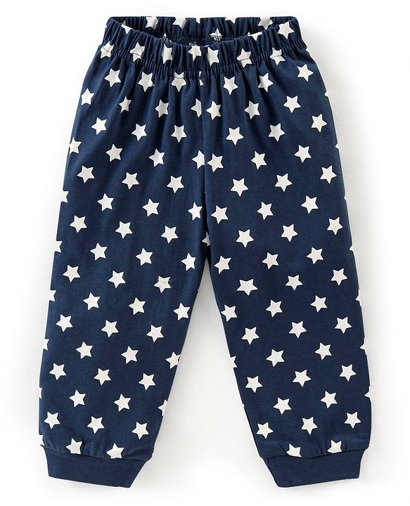 Babyhug Cotton Full Sleeves Night Suit Dino & Stars Print- Navy Blue