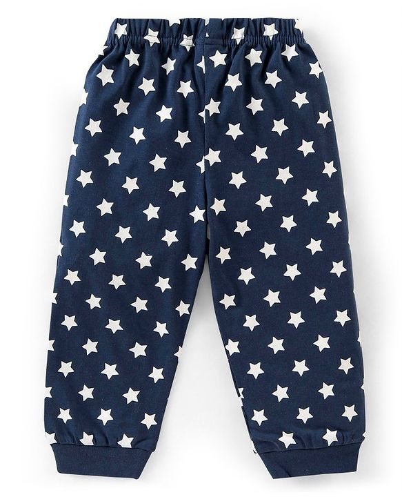 Babyhug Cotton Full Sleeves Night Suit Dino & Stars Print- Navy Blue
