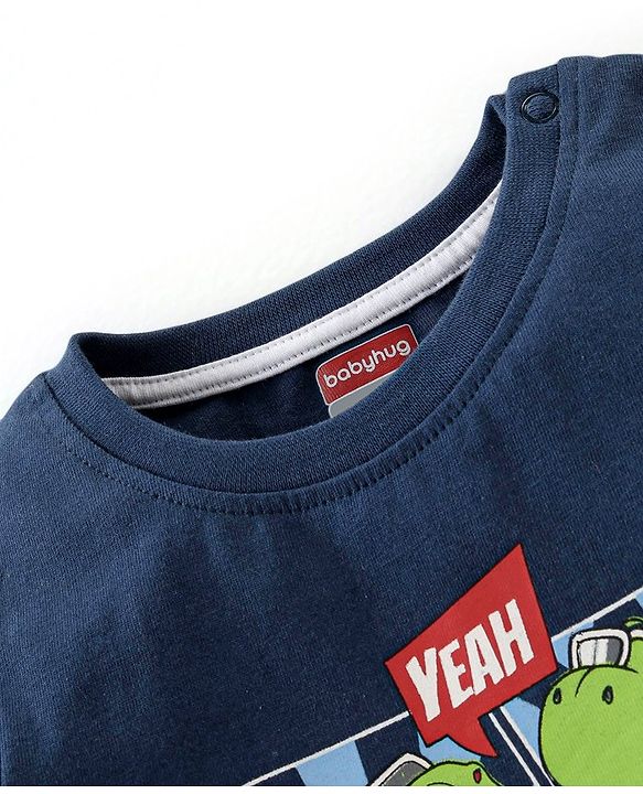 Babyhug Cotton Full Sleeves Night Suit Dino & Stars Print- Navy Blue