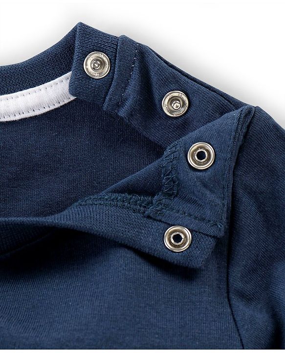 Babyhug Cotton Full Sleeves Night Suit Dino & Stars Print- Navy Blue