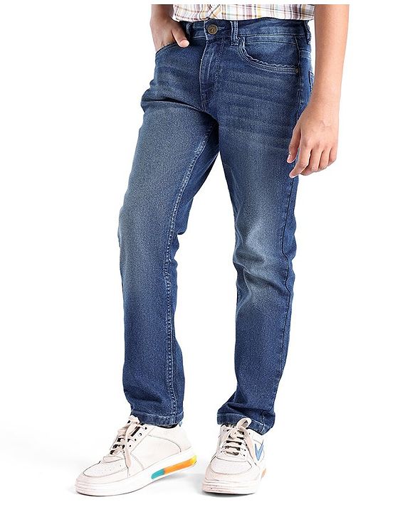 Pine Kids Denim Woven Full Length Washed Jeans - Dark Blue