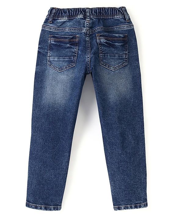Pine Kids Cotton Elastane Full Length Washed Denim Jeans - Dark Blue