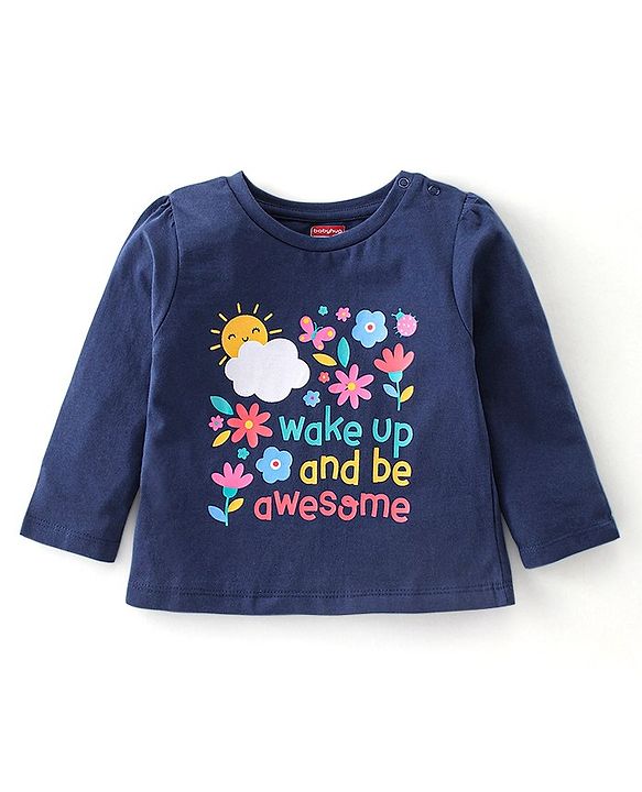 Babyhug Cotton Knit Full Sleeves Night Suit With Floral Print - Navy Blue