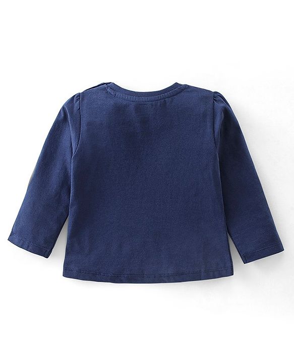 Babyhug Cotton Knit Full Sleeves Night Suit With Floral Print - Navy Blue