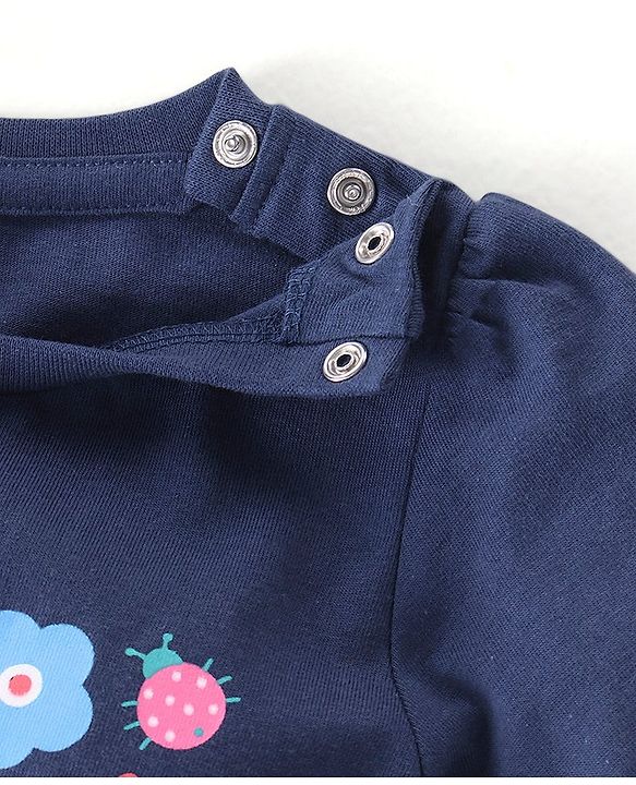 Babyhug Cotton Knit Full Sleeves Night Suit With Floral Print - Navy Blue