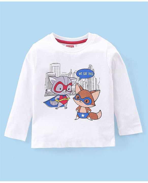 Babyhug Cotton Knit Full Sleeves Night Suit Fox Print - Red & White