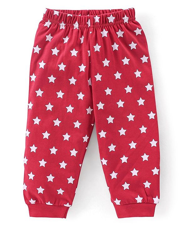 Babyhug Cotton Knit Full Sleeves Night Suit Fox Print - Red & White