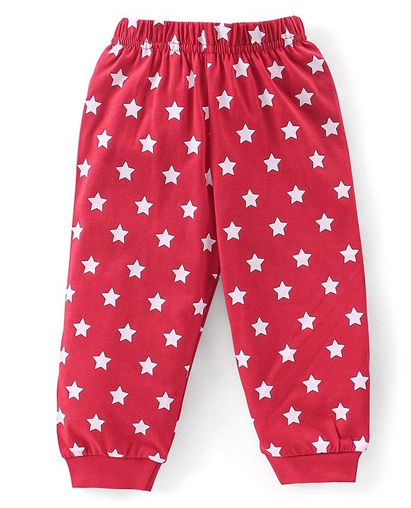 Babyhug Cotton Knit Full Sleeves Night Suit Fox Print - Red & White