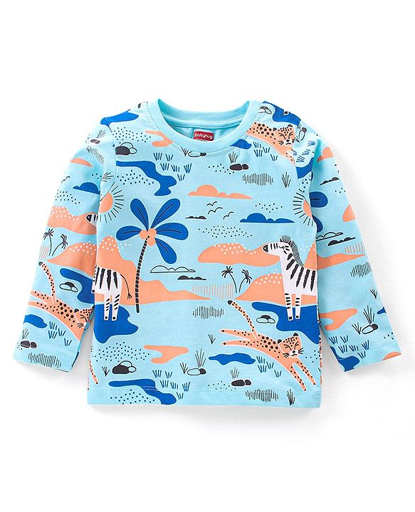 Babyhug Cotton Knit Full Sleeves Night Suit Zebra Print - Blue