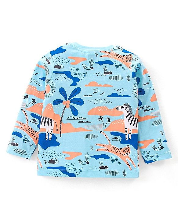 Babyhug Cotton Knit Full Sleeves Night Suit Zebra Print - Blue