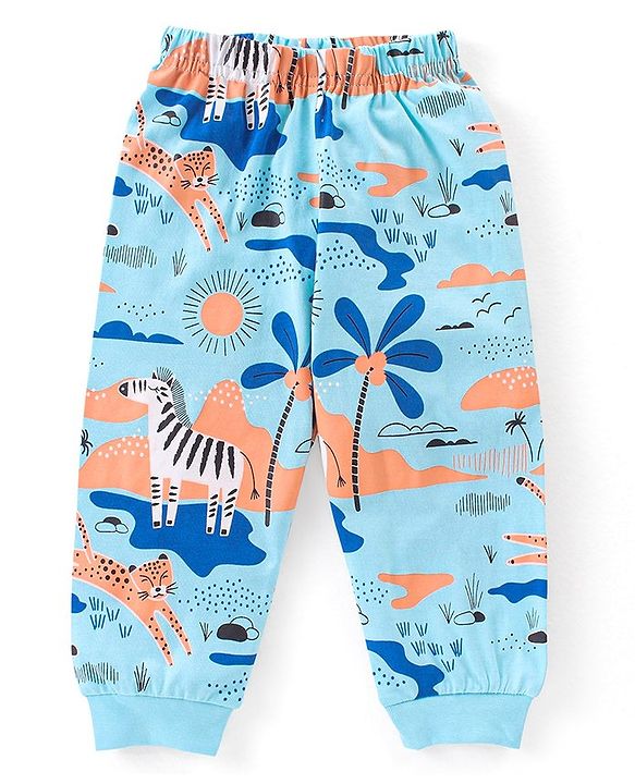 Babyhug Cotton Knit Full Sleeves Night Suit Zebra Print - Blue