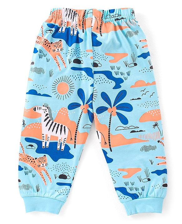 Babyhug Cotton Knit Full Sleeves Night Suit Zebra Print - Blue